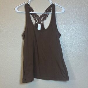 Women's Brown Crochet Racerback Tank Top Casual Summer Everyday Size Large